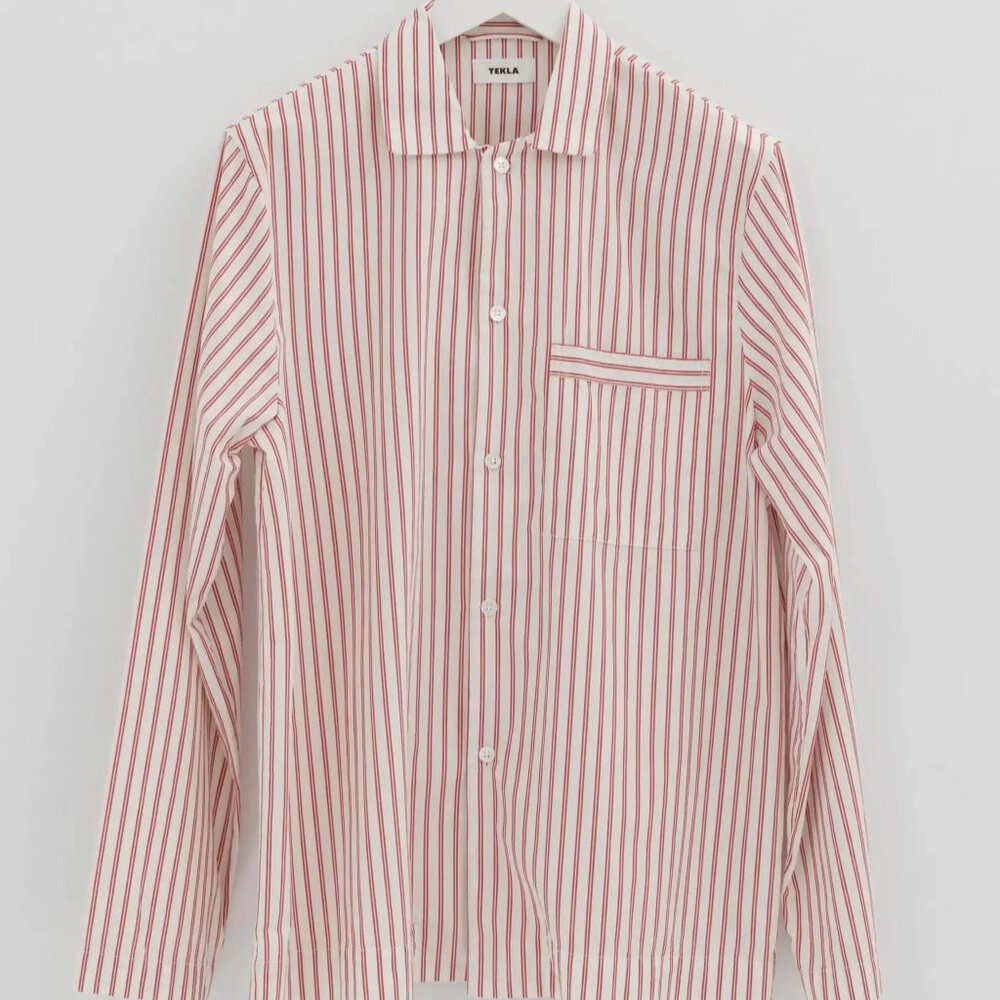 ~NEW~ Tekla Cotton Poplin Polka Stripes Pajama Shirt Top sz XS
